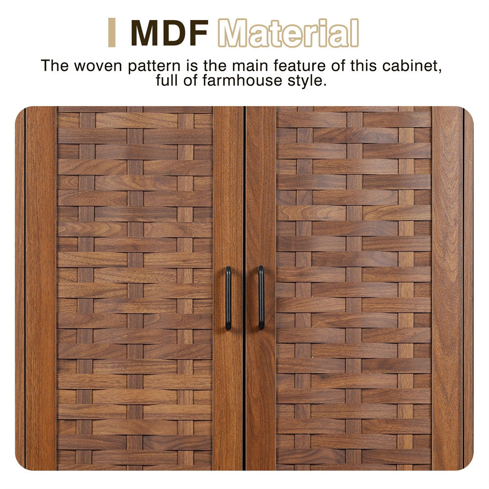 72" Kitchen Pantry Storage Cabinet Walnut with 4 Woven Doors and Adjustable Shelves