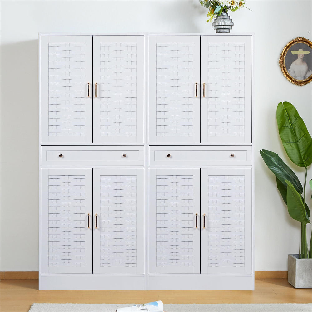 72" Kitchen Pantry Storage Cabinet White with 4 Woven Doors and Adjustable Shelves