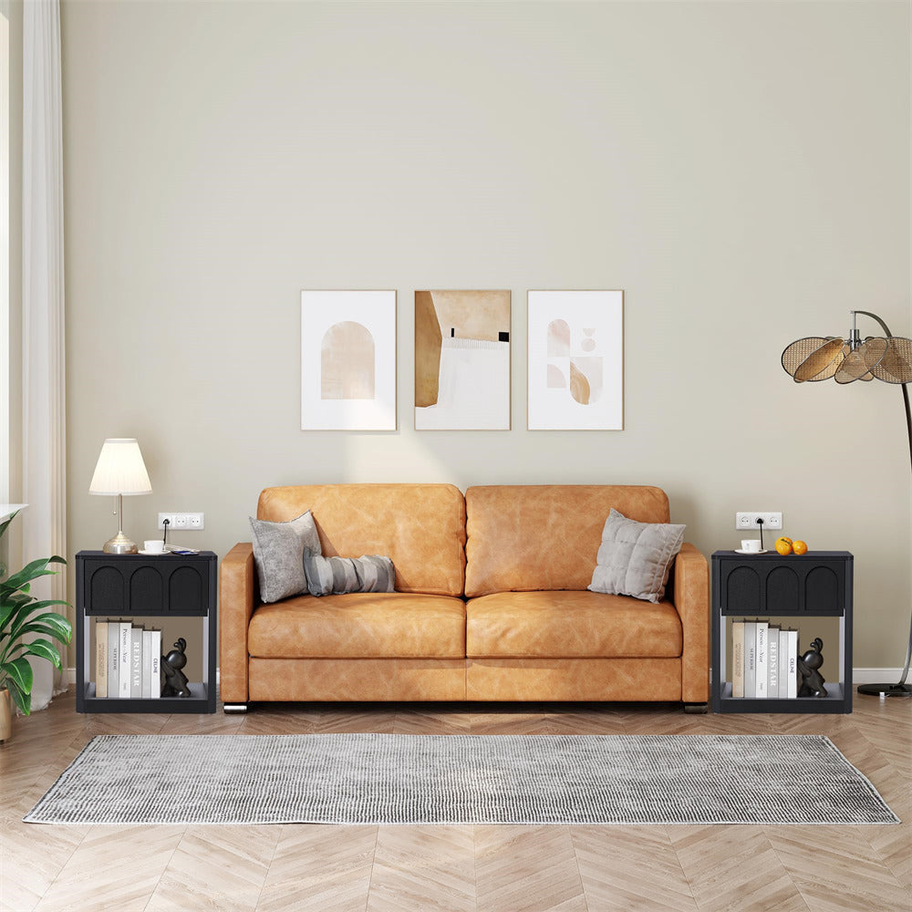 Black 19.69" Modern Nightstand Set of 2 Bedside Table with Arched Finish and Curved Profile