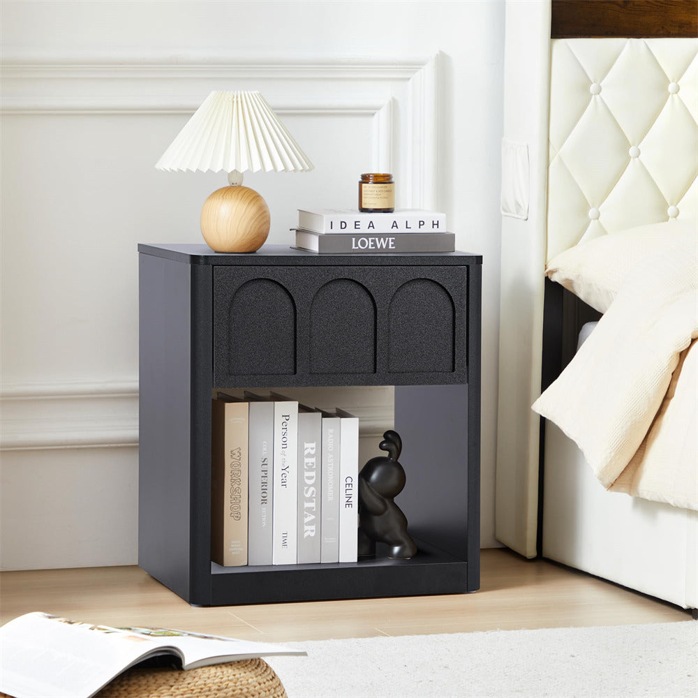 Black 19.69" Modern Nightstand Set of 2 Bedside Table with Arched Finish and Curved Profile