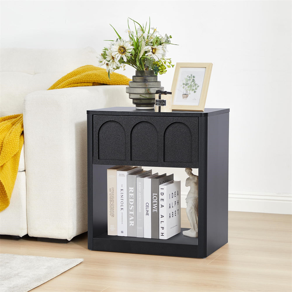 Black 19.69" Modern Nightstand Set of 2 Bedside Table with Arched Finish and Curved Profile