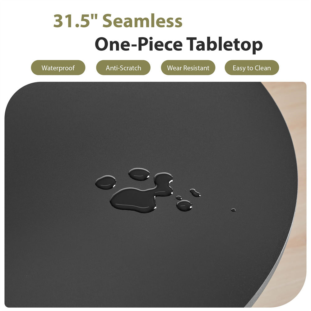 Black one-piece tabletop with waterproof feature demonstration on a white background