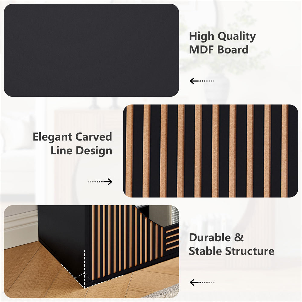 Black MDF board with carved line design on a white background
