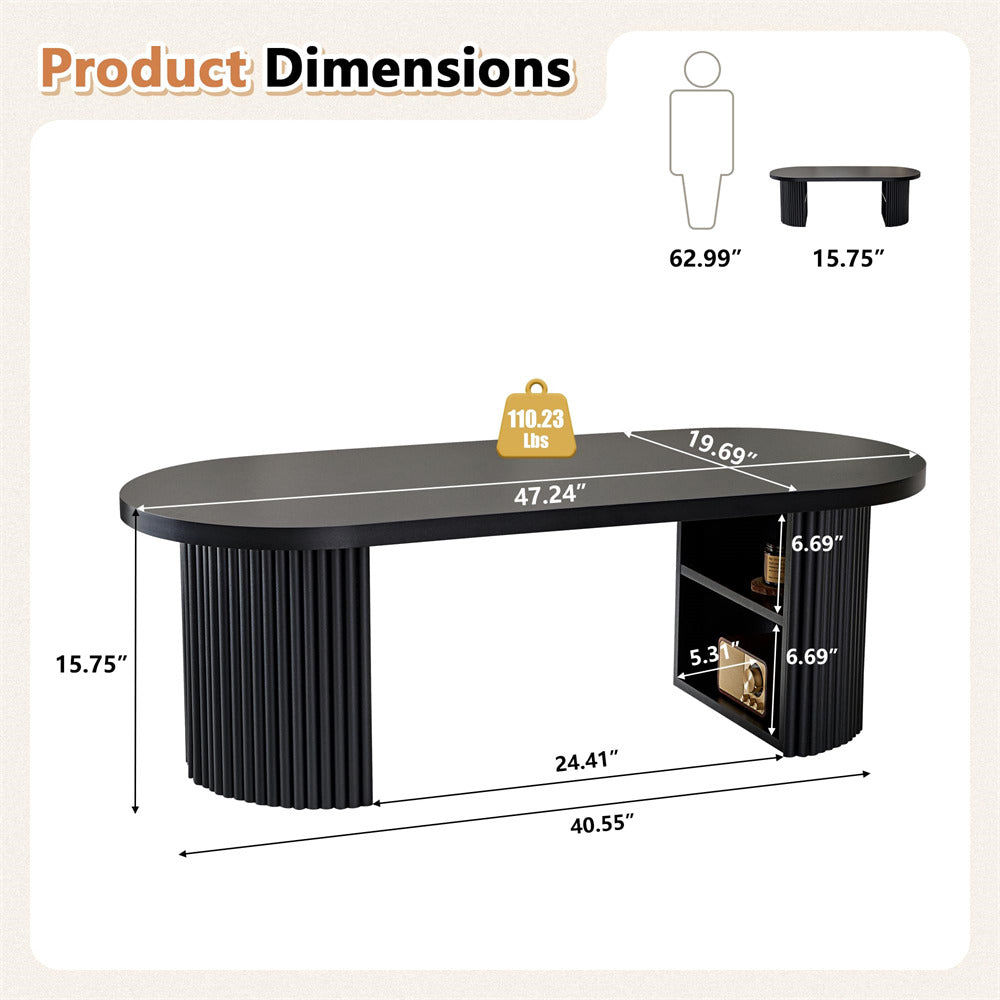 Black dining table with dimensions and weight displayed on a beige background