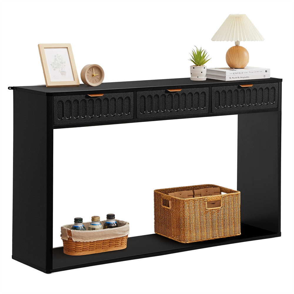 Black 51.18" Mid Century Farmhouse Console Table with Storage and 3 Drawers