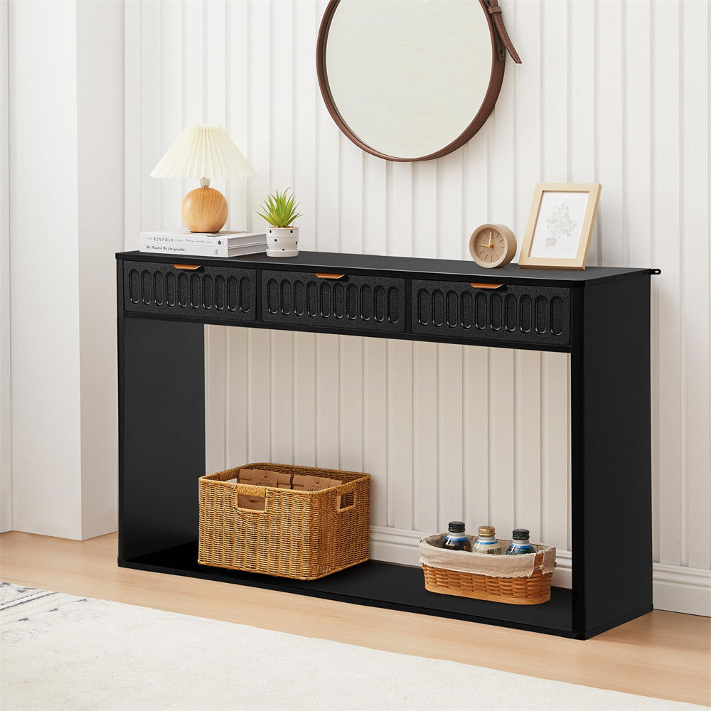 Black 51.18" Mid Century Farmhouse Console Table with Storage and 3 Drawers