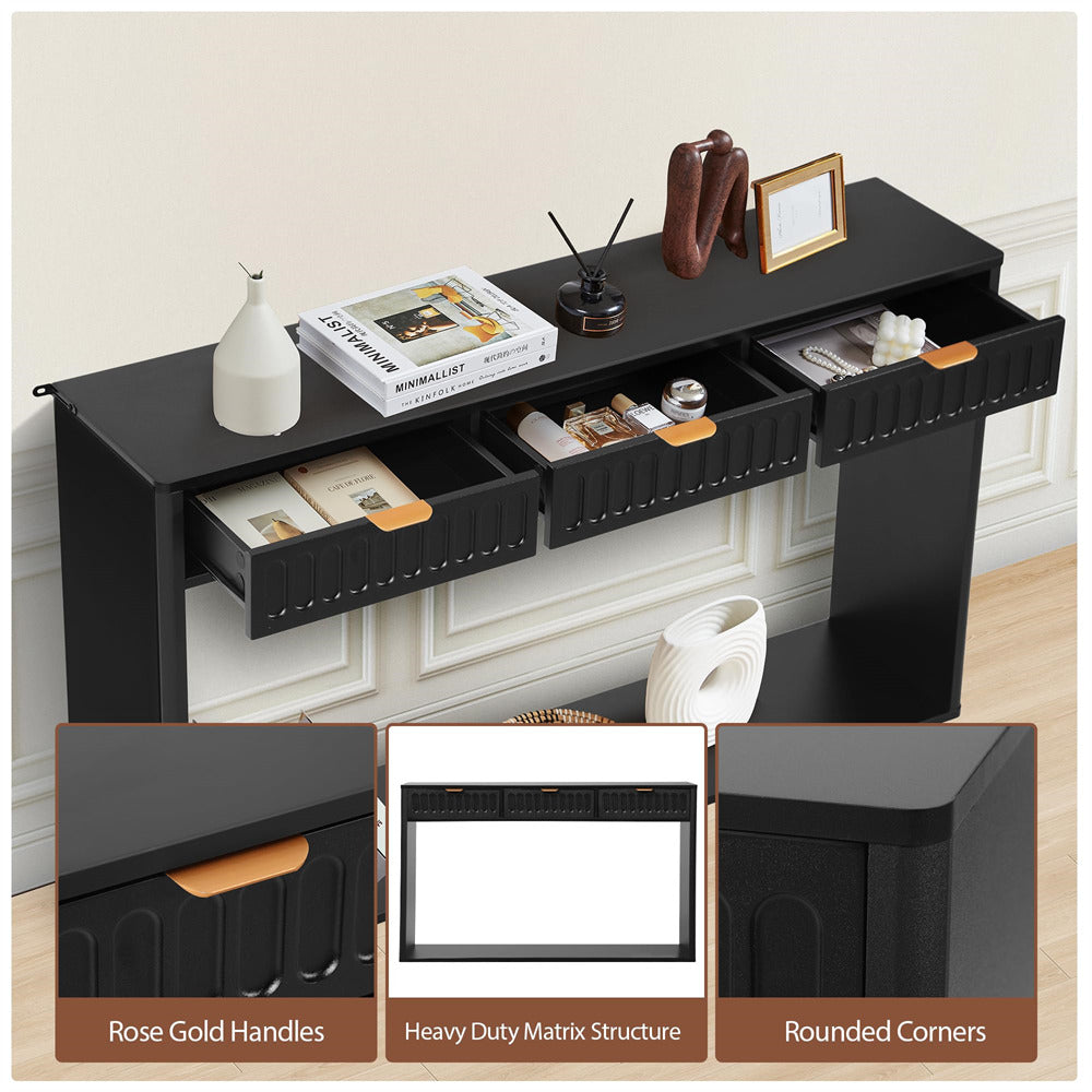 Black 51.18" Mid Century Farmhouse Console Table with Storage and 3 Drawers