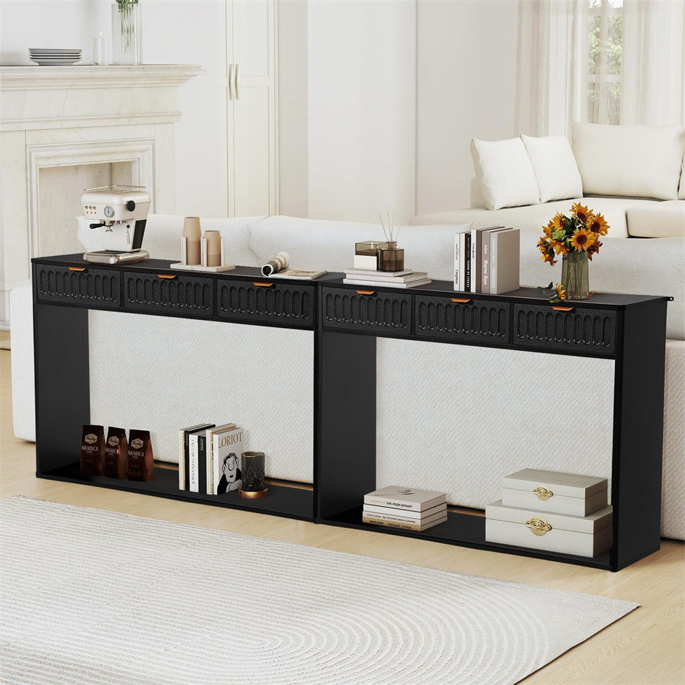 Black 51.18" Mid Century Farmhouse Console Table with Storage and 3 Drawers