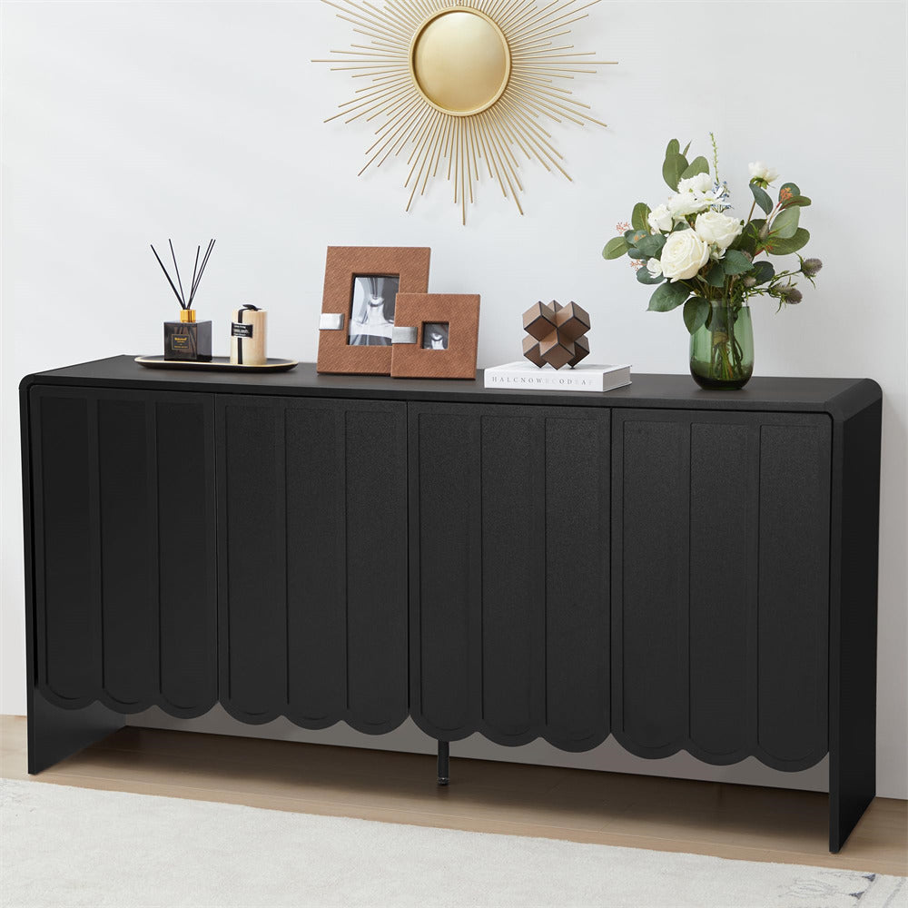 Black Farmhouse Wood Storage Cabinet Sideboard with Adjustable Shelves and 4 Doors