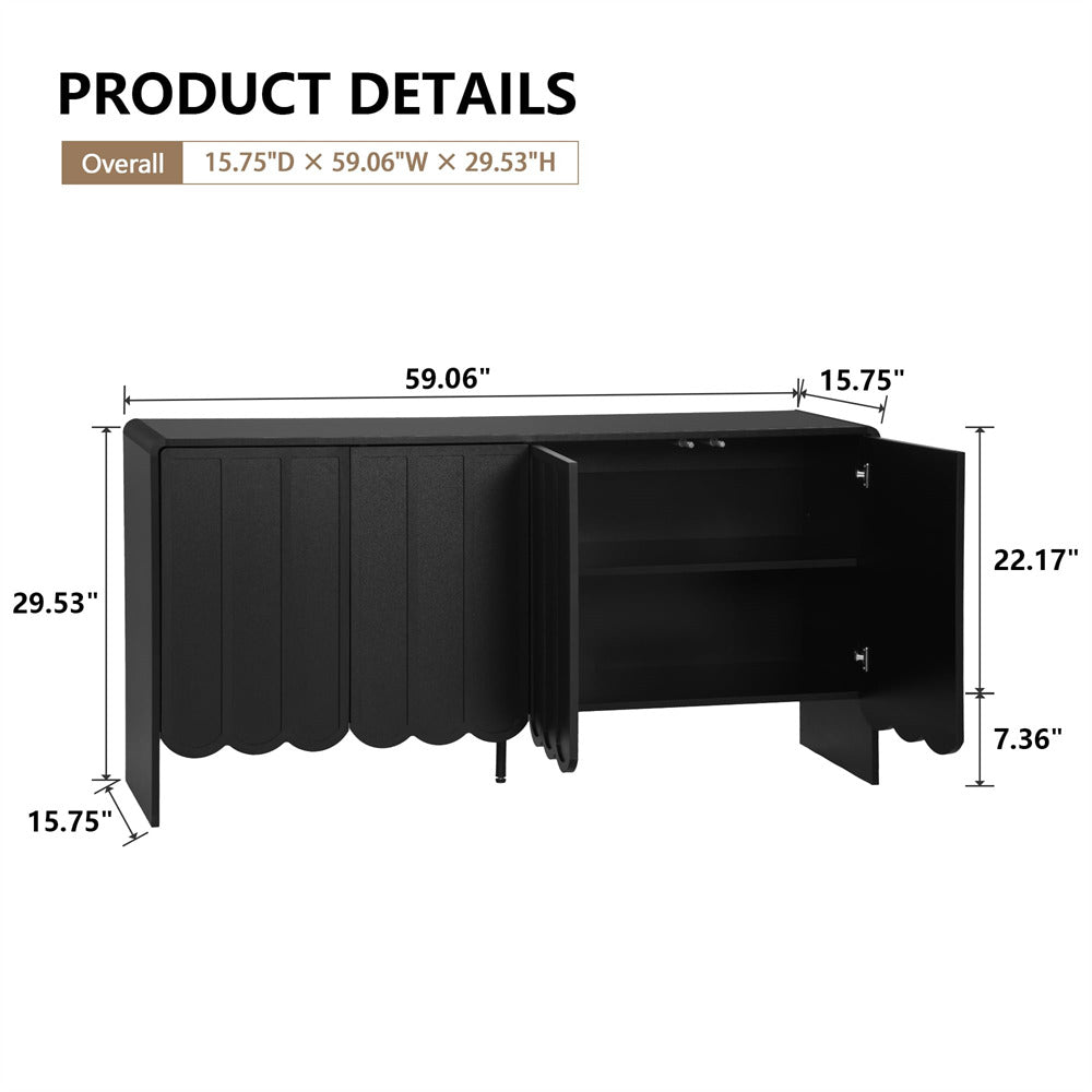 Black Farmhouse Wood Storage Cabinet Sideboard with Adjustable Shelves and 4 Doors