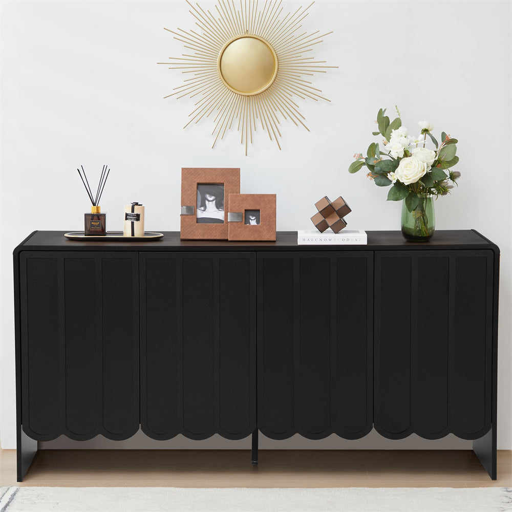 Black Farmhouse Wood Storage Cabinet Sideboard with Adjustable Shelves and 4 Doors
