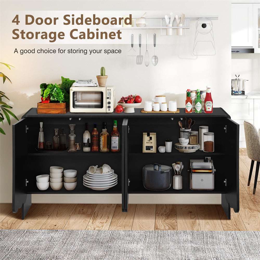 Black Farmhouse Wood Storage Cabinet Sideboard with Adjustable Shelves and 4 Doors