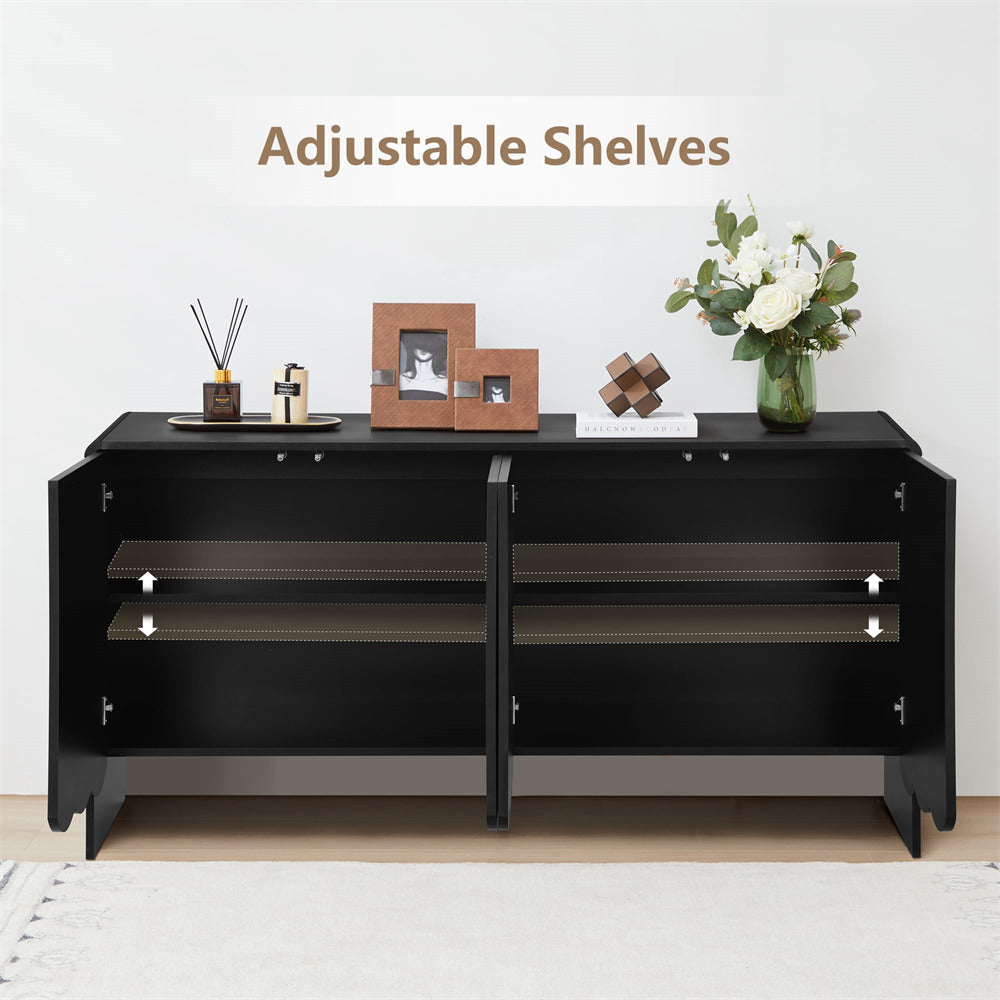 Black Farmhouse Wood Storage Cabinet Sideboard with Adjustable Shelves and 4 Doors