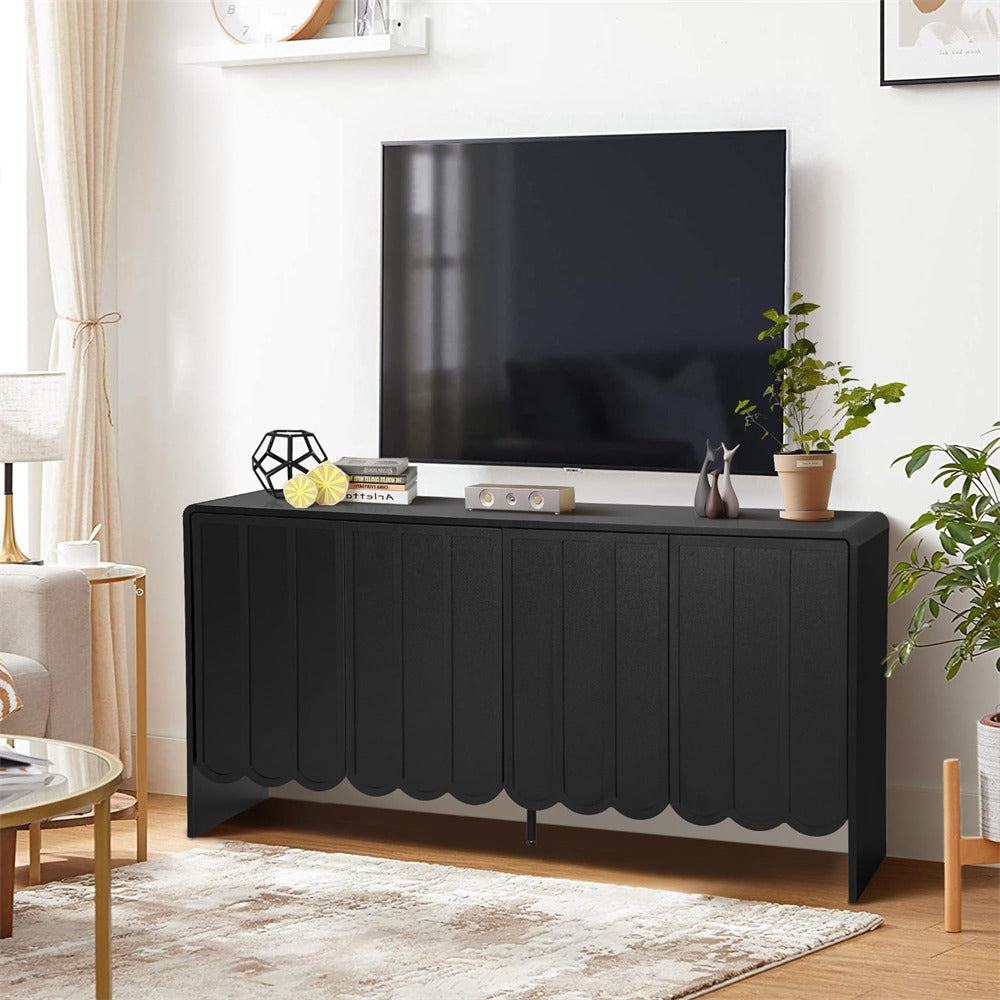 Black Farmhouse Wood Storage Cabinet Sideboard with Adjustable Shelves and 4 Doors