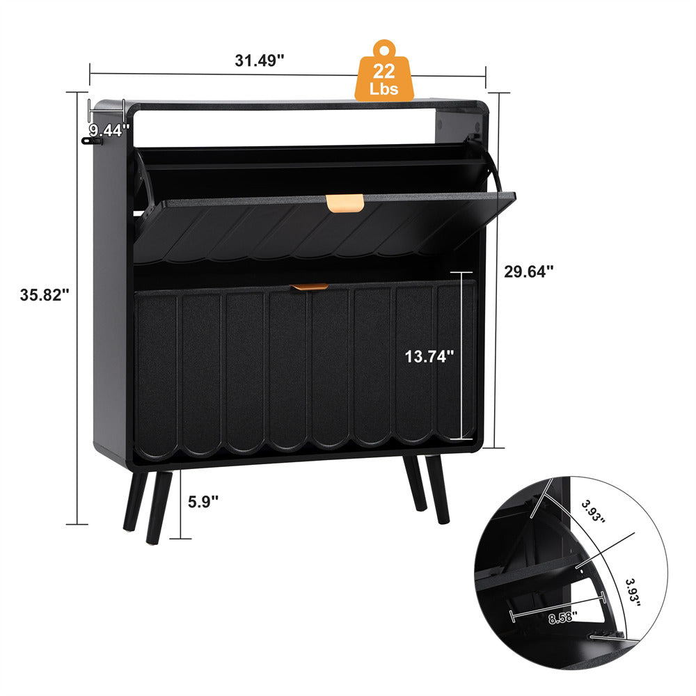 Black metal storage bin with dimensions and weight label on a white background