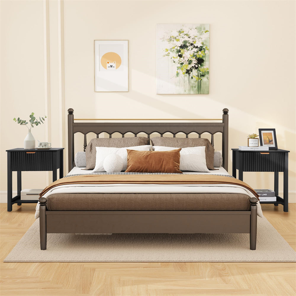 Black Mid Century Modern Farmhouse Fluted Nightstand Small End Table with Drawer and Storage