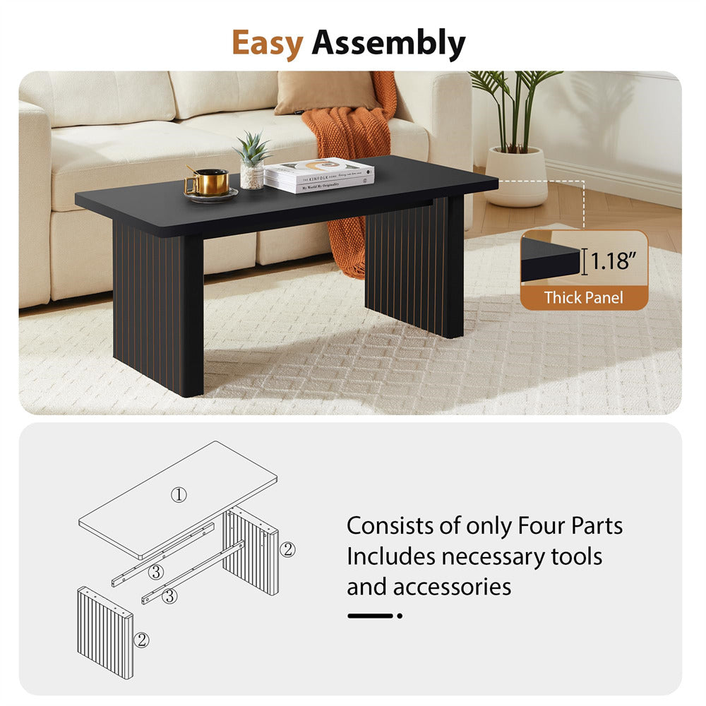 Coffee table with easy assembly instructions in a living room setting