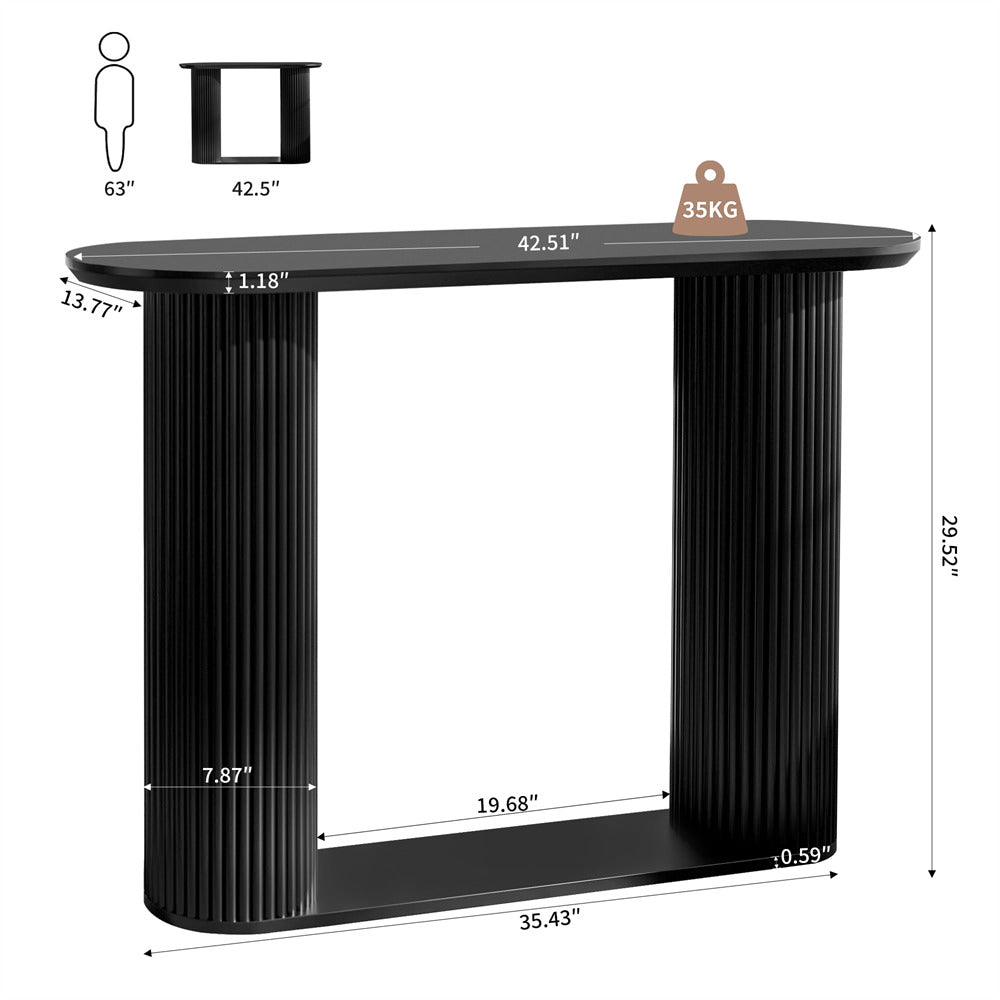 Black Mid Century Oval Fluted Entryway Console Table with Storage Shelf