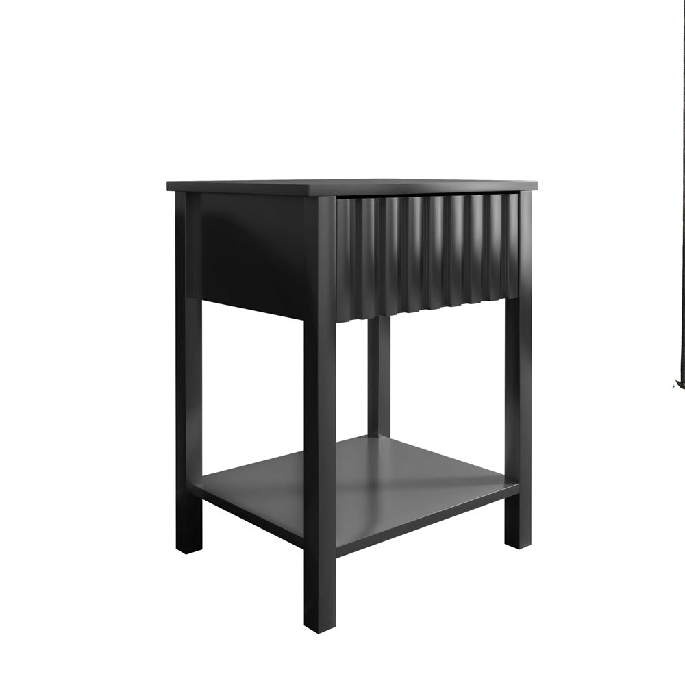Black Modern Nightstand Farmhouse Side Table with Drawer and Storage Accent