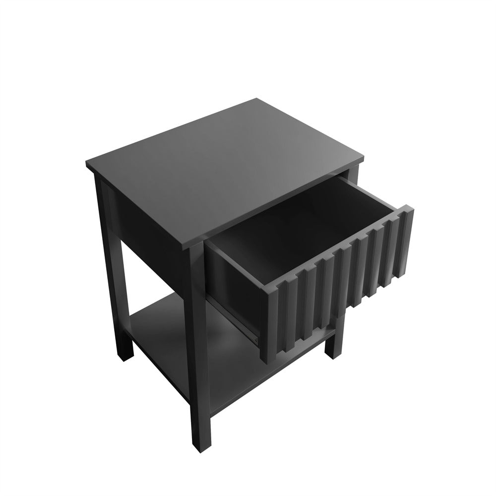 Black Modern Nightstand Farmhouse Side Table with Drawer and Storage Accent
