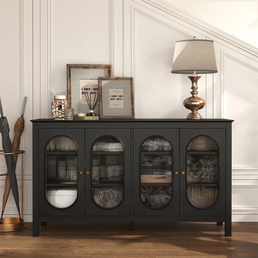 Black Modern Sideboard Storage Cabinet Coffee Bar Cabinet with Acrylic Doors