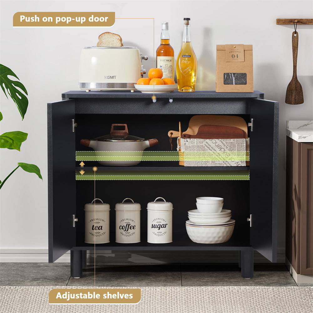 Black Modern Sideboard Storage Cabinet Console Table with Arched Finish Doors and Solid Wood Legs