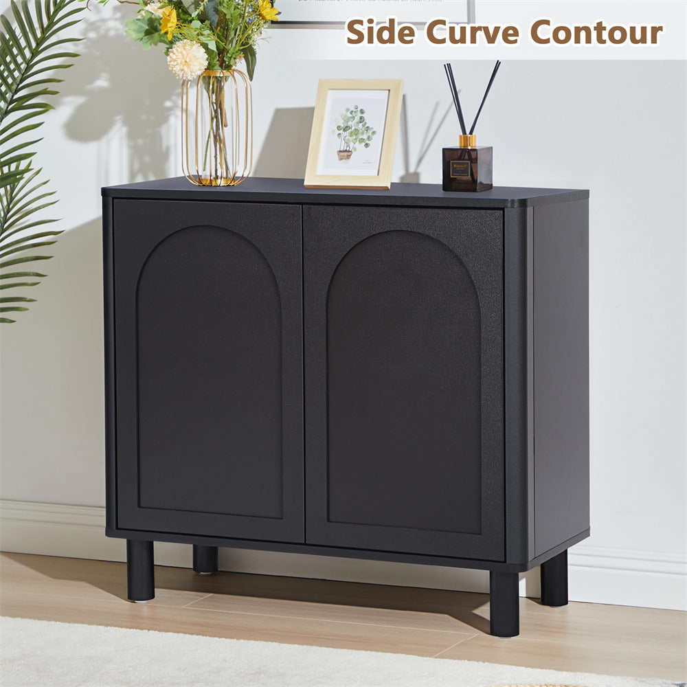 Black Modern Sideboard Storage Cabinet Console Table with Arched Finish Doors and Solid Wood Legs