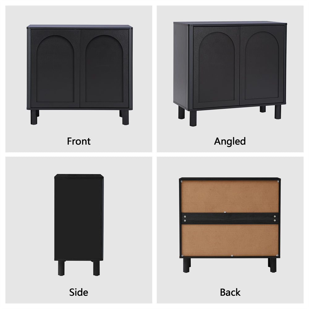 Black Modern Sideboard Storage Cabinet Console Table with Arched Finish Doors and Solid Wood Legs