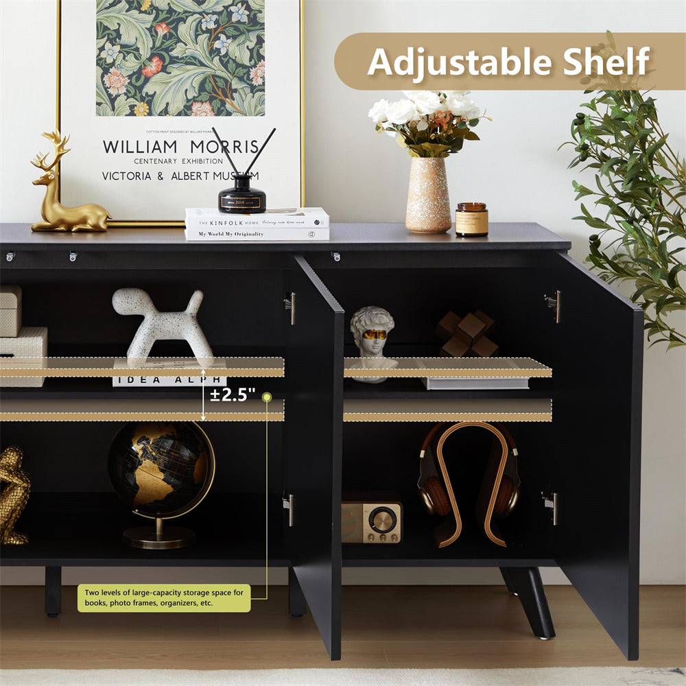 Black Modern Wood Fluted Storage Cabinet Sideboard Buffet with 3 Doors