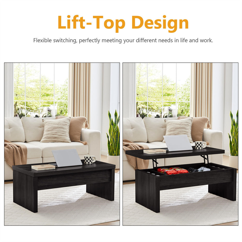 Coffee table with lift-top design in a living room setting