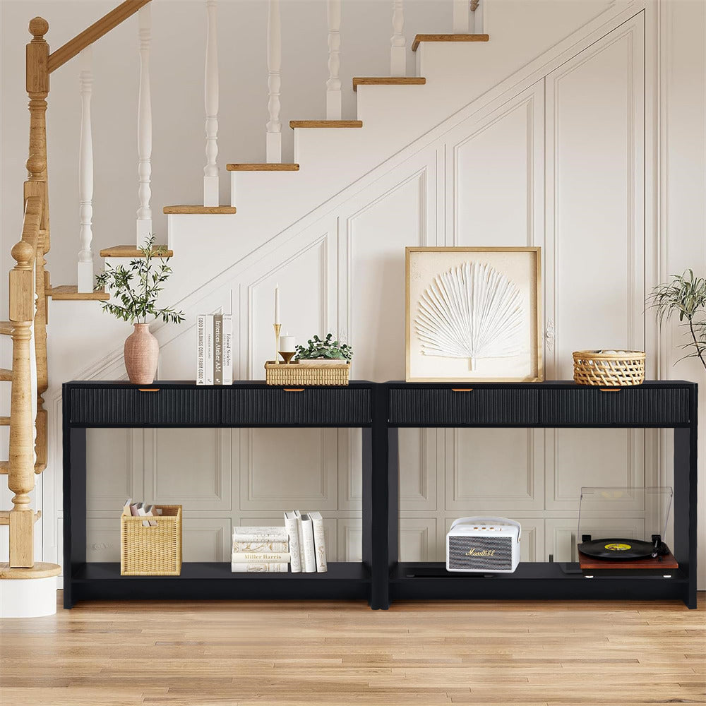 Black Narrow Console Table with 2 Drawers