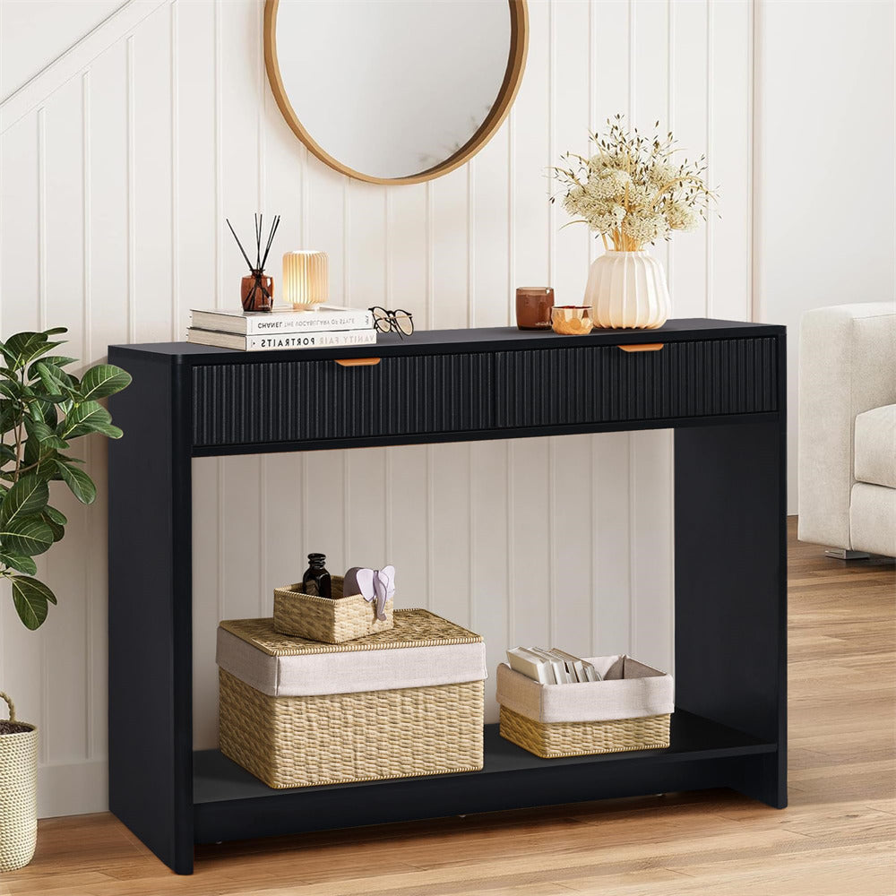 Black Narrow Console Table with 2 Drawers