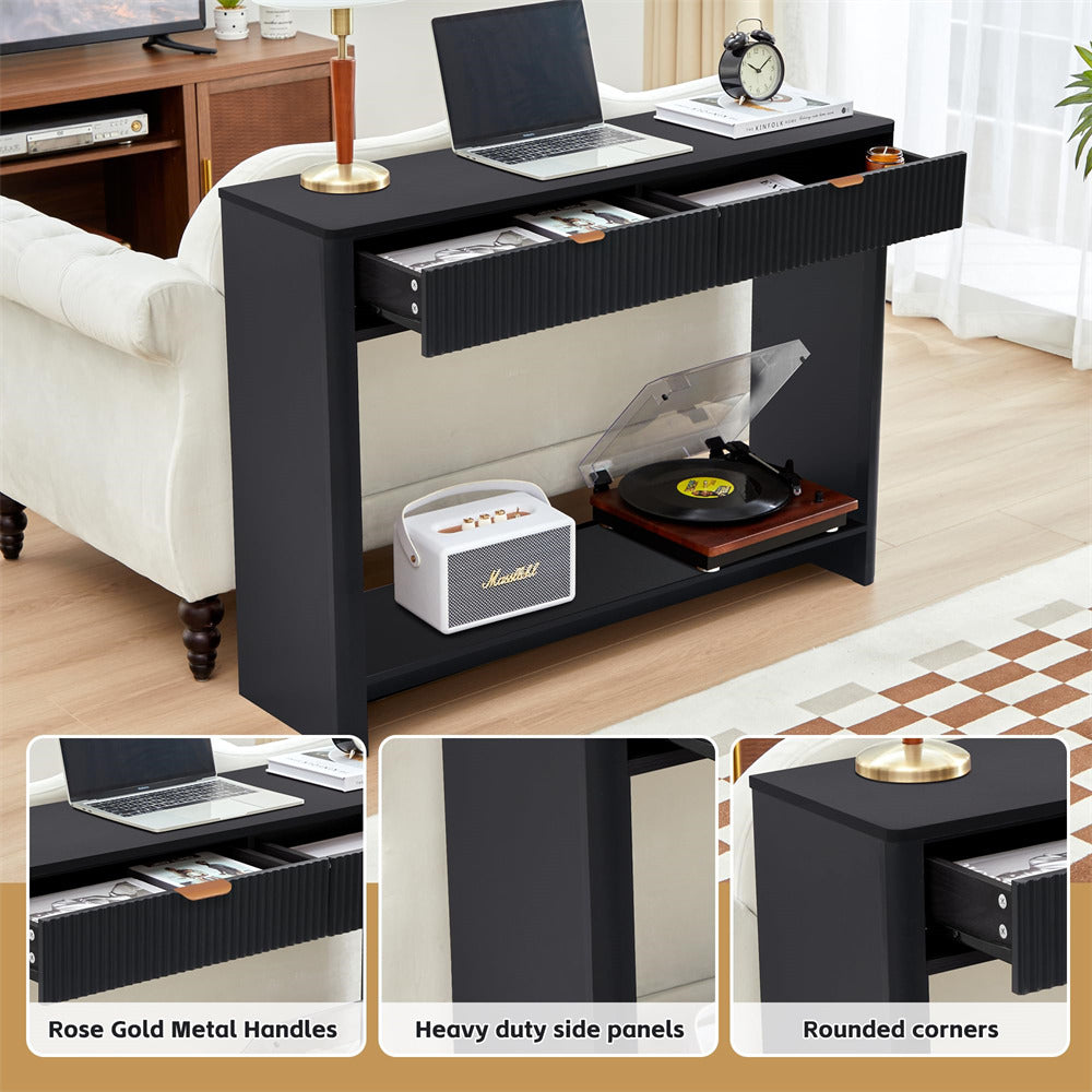 Black Narrow Console Table with 2 Drawers