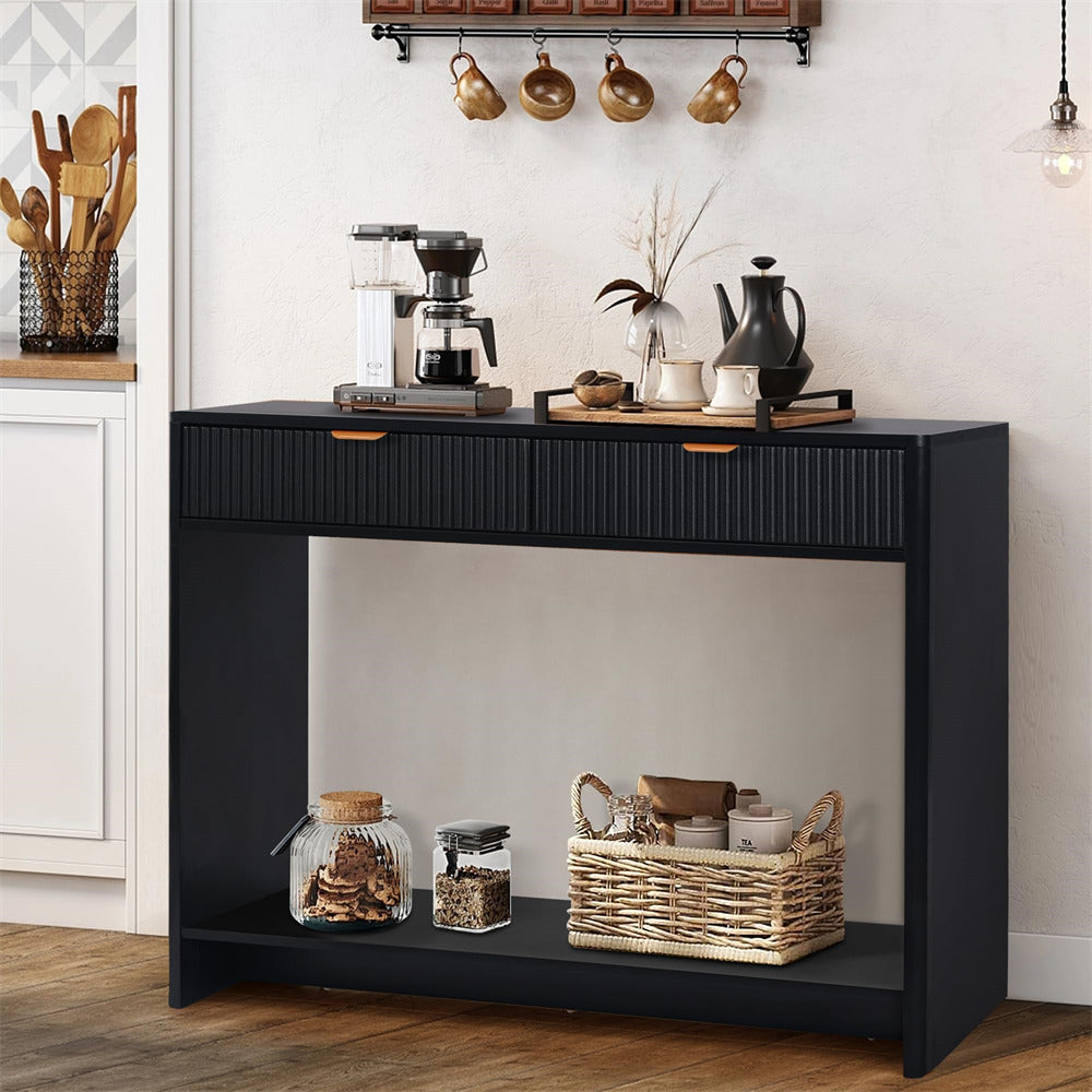 Black Narrow Console Table with 2 Drawers
