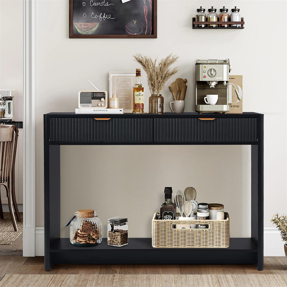 Black Narrow Console Table with 2 Drawers