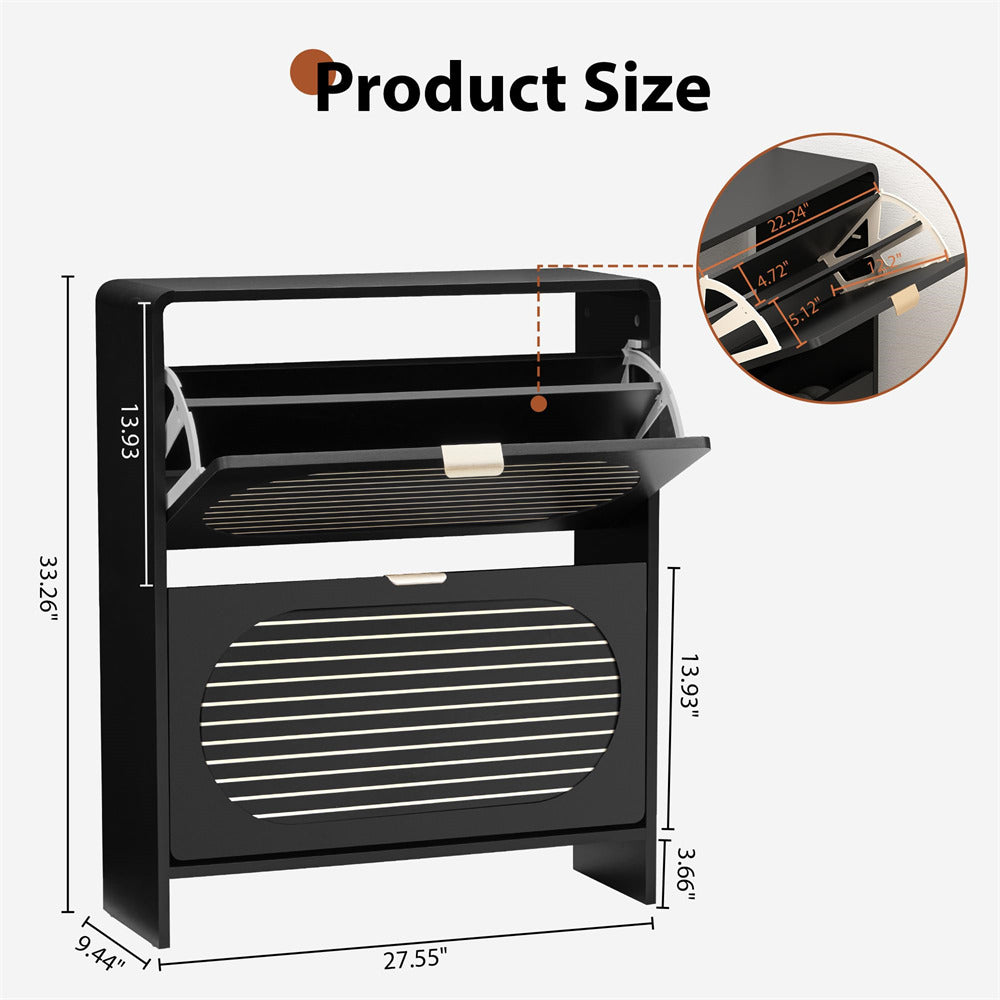 Black metal tool organizer with dimensions labeled on a white background