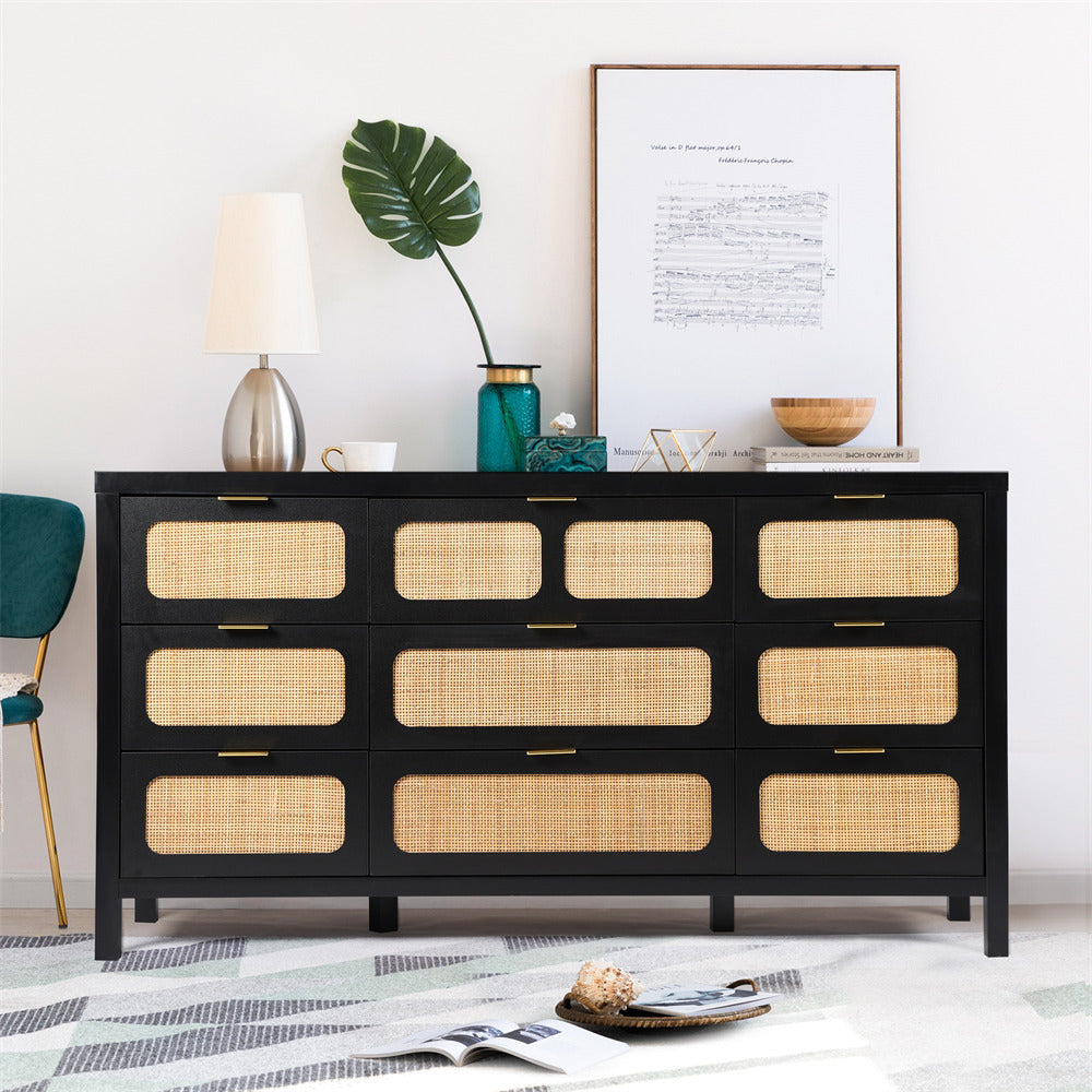 Black Rattan 9 drawer dressers
