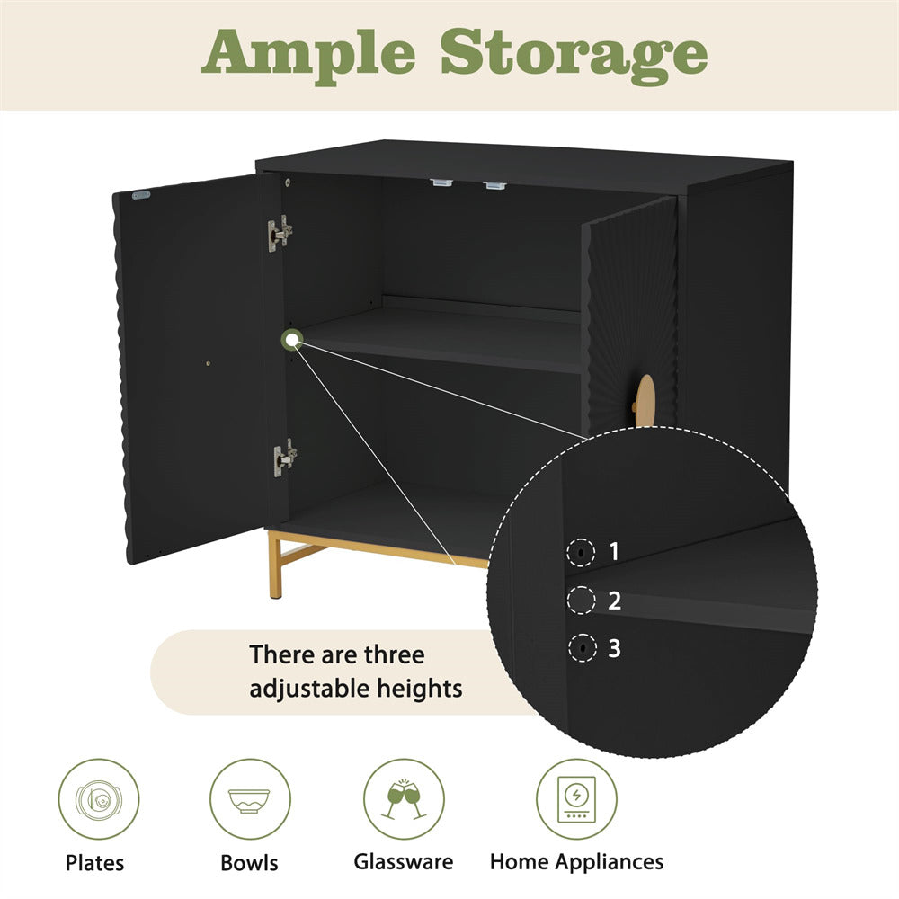 Black Storage Cabinet Sideboard Console Table with Blister Doors and Adjustable Shelves