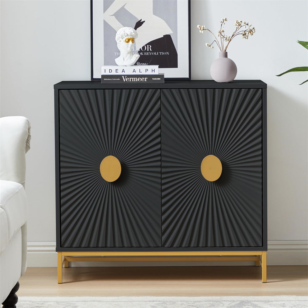 Black Storage Cabinet Sideboard Console Table with Blister Doors and Adjustable Shelves