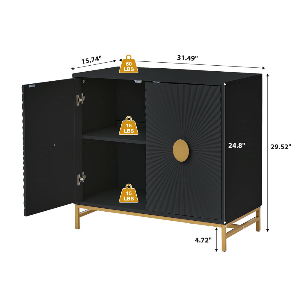 Black Storage Cabinet Sideboard Console Table with Blister Doors and Adjustable Shelves