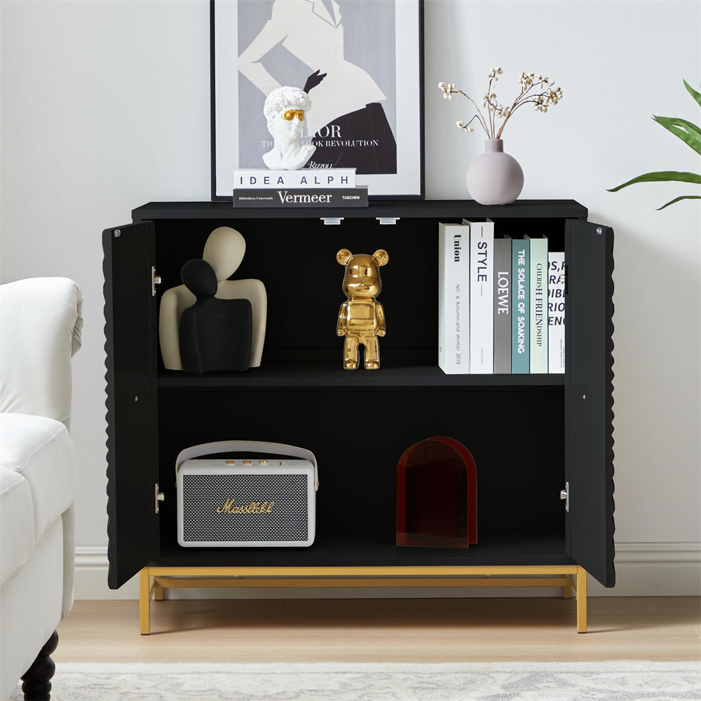 Black Storage Cabinet Sideboard Console Table with Blister Doors and Adjustable Shelves