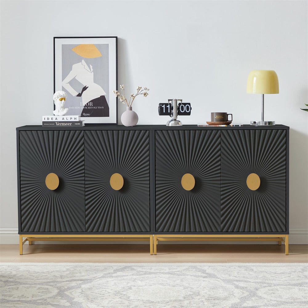 Black Storage Cabinet Sideboard Console Table with Blister Doors and Adjustable Shelves