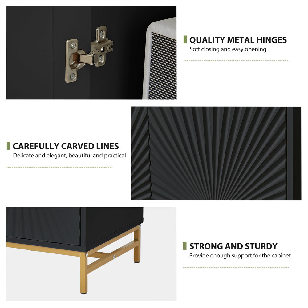 Black Storage Cabinet Sideboard Console Table with Blister Doors and Adjustable Shelves