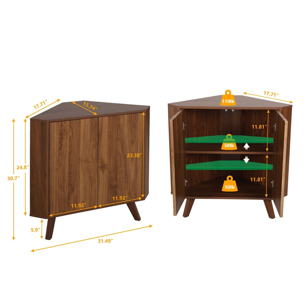 Fluted Small Floor Corner Cabinet with Adjustable Shelve Size