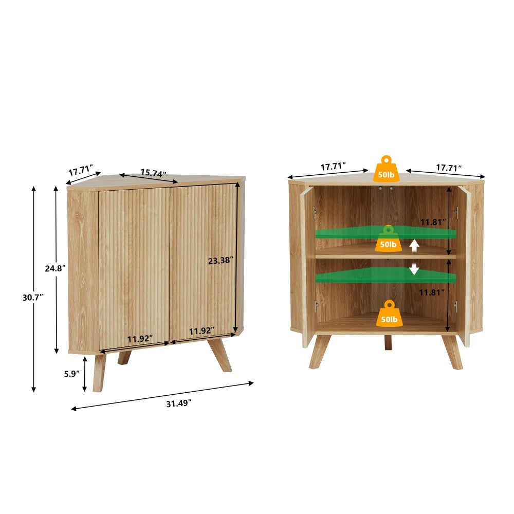 Fluted Small Floor Corner Cabinet with Adjustable Shelve Size