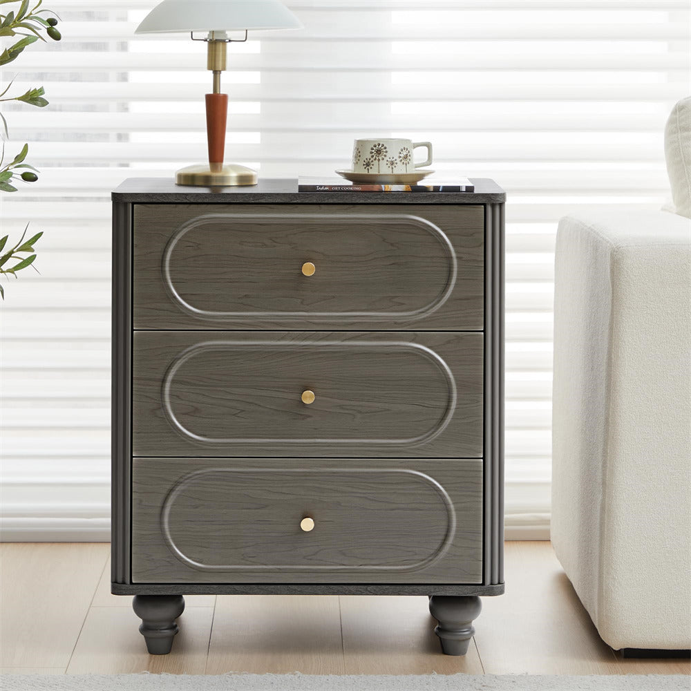 Grey Mid Century Modern Wood Chest of Drawers 3 Drawer Fluted Dresser