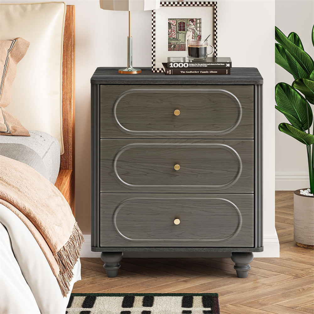 Grey Mid Century Modern Wood Chest of Drawers 3 Drawer Fluted Dresser