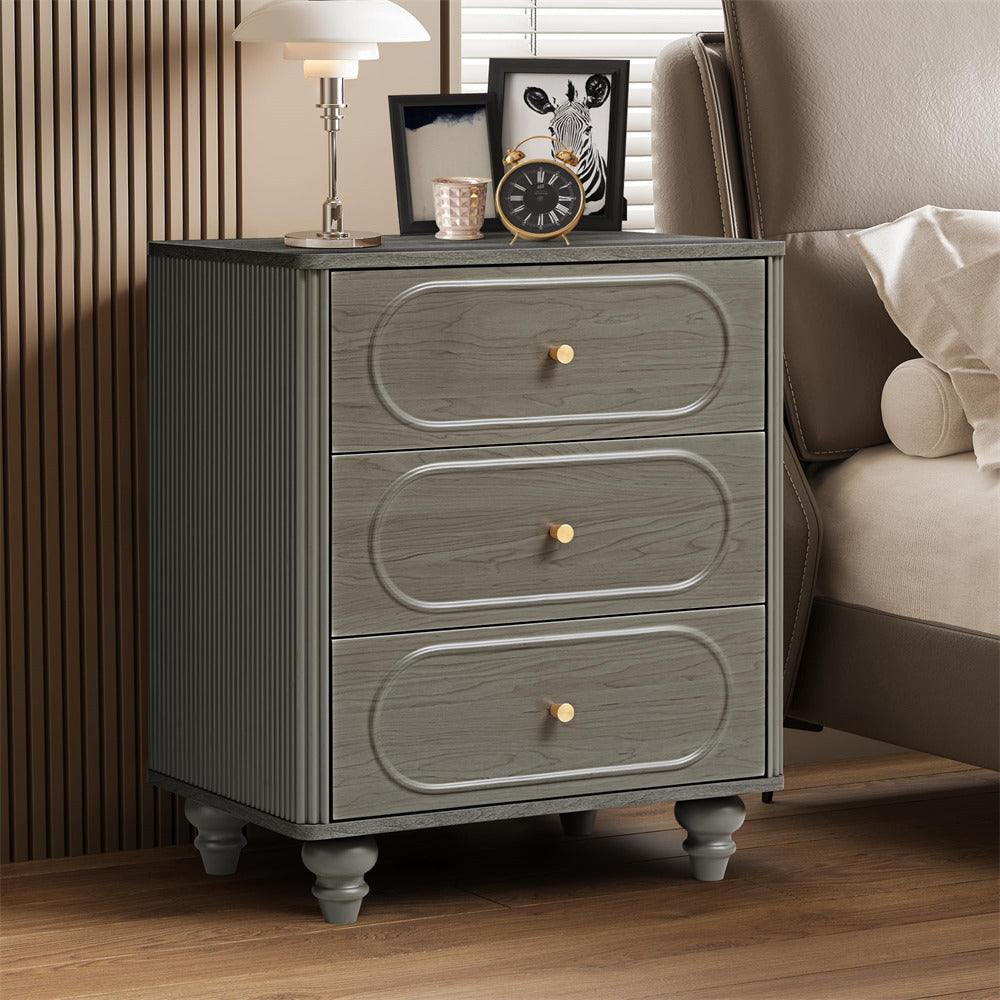 Grey Mid Century Modern Wood Chest of Drawers 3 Drawer Fluted Dresser