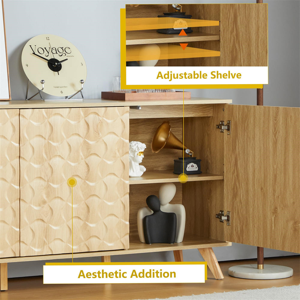 Modern Accent Sideboard Buffet Cabinet Natural with Storage and Adjustable Shelves