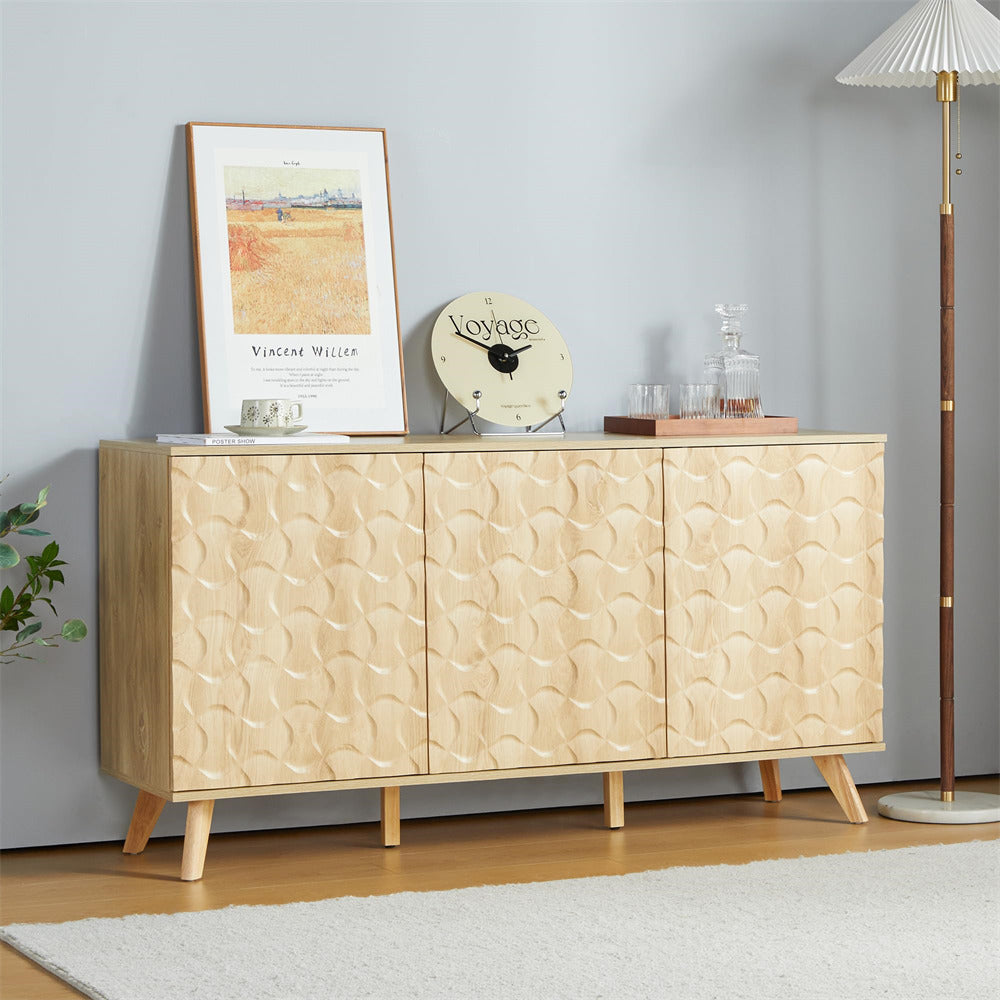 Modern Accent Sideboard Buffet Cabinet Natural with Storage and Adjustable Shelves